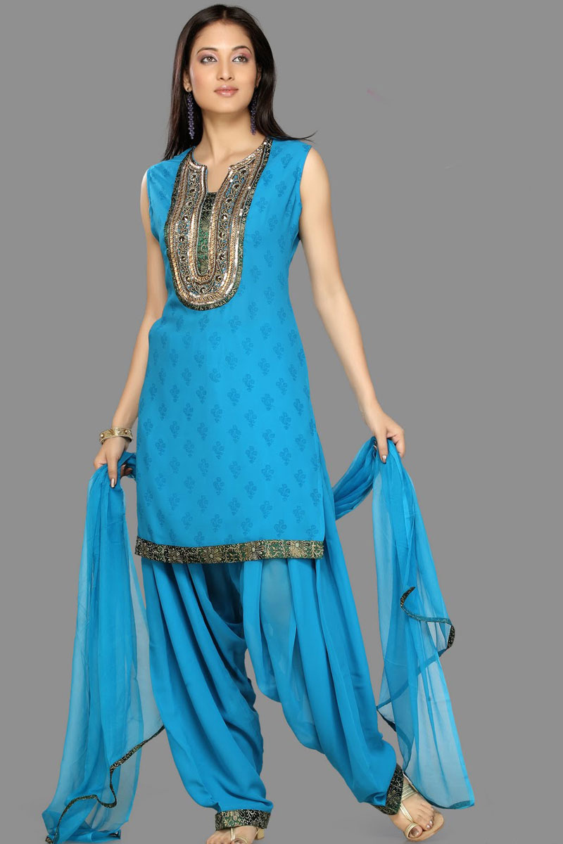 Sleeveless Patiala Salwar Kameez In Bright Blue Color Best Deals On