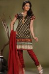 Churidar Kameez Fashions in Red and Black with Benarasi Fabric