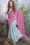 Pink and White Designer Saree with Green Saree Blouse