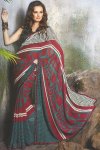 Latest Designer Saree in Maroon and Blue Color