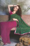 Two Tone Saree in Dark Pink and Fern Green Color with Blouse Piece