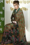 Latest Green Faux Georgette Party Wear Printed Saree