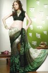 Pine Green Printed Saree for Party Wear