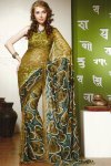 Latest Olive Green Party Wear Faux Georgette Saree