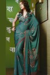 Latest Blue Printed Saree in Faux Georgette Fabric