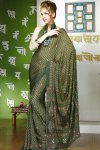 Faux Georgette Printed Saree in Fern Green Color