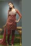Red Embroidered Churidar Kameez with Chunni