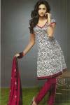 Churidar Kameez in White and Maroon Color