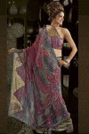 Pink and Olive Party Wear Designer Saree