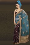 Half Banarasi and Half Net Saree with Stunning Saree Blouse Design
