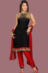 Black and Red Unstitched Salwar Suit Customizable till Size 42