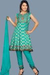 Unstitched Anarkali Style Shalwar kameez in Turquoise Blue Color