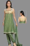 Unstitched Churidar Kameez with Heavy Neck Embroidery