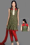 Red and Green Salwar Kameez in Unstitched Format
