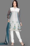 Pure White Churidar Kameez with Full Net Sleeves and Matching Dupatta