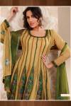 Green and Yellow Anarkali Style Shalwar kameez for Party Wear