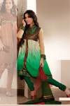 Georgette Anarkali Salwar Kameez in Bottle Green and Beige Color