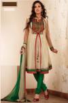 Latest Anarkali Salwar Kameez in Beige Color with Green Chudidar