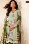 Net Anarkali Churidar Salwar Kameez in Tea and Fern Green Color
