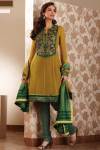 Stunning Anarkali Salwar Kameez Designs 2010 in Olive Green Color