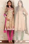 Anarkali Suit in Beige and Red Pink Color for Festival Wear