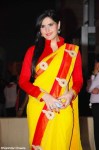 zarine khan in a bright yellow saree and red saree blouse at ritesh genelia wedding reception party